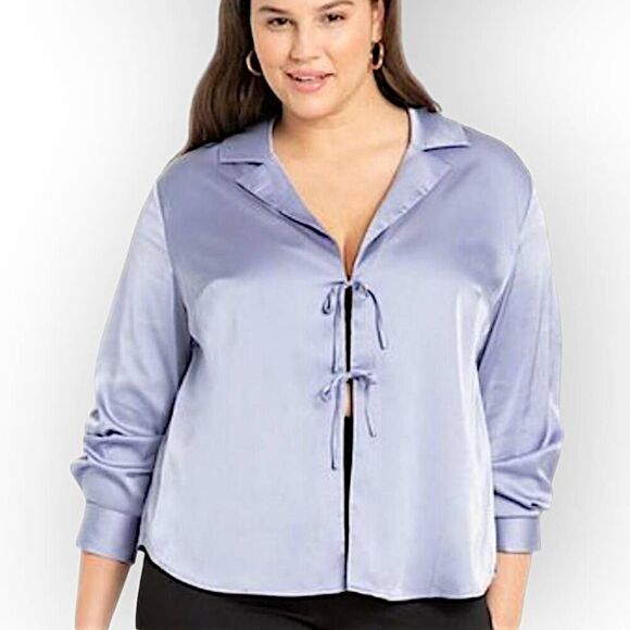 Eloquii Womens Top Sz 28 Silky Lavender‎ Blouse Tie Front Coverup Evening Jacket - Picture 1 of 12